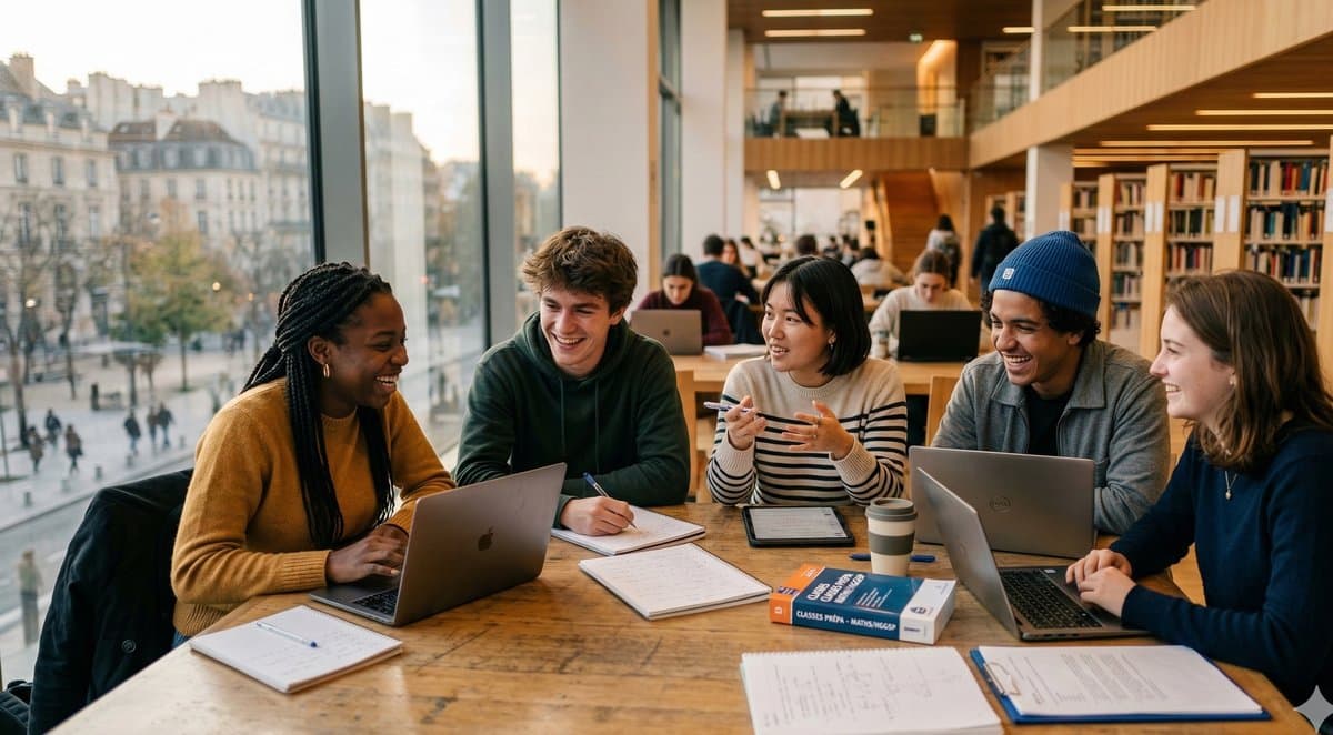 Étudiants en classe préparatoire révisant ensemble